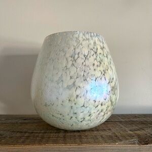 White opalescent speckled art glass vase